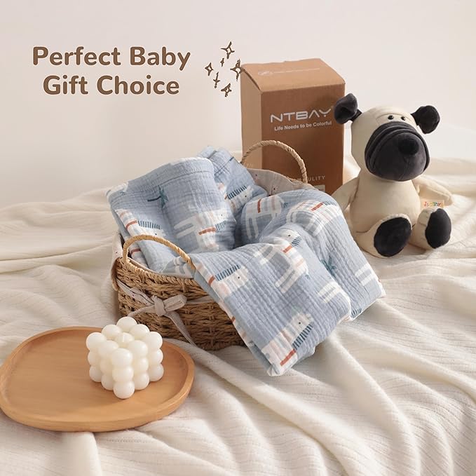NTBAY 4 Layer Muslin Cotton Toddler Blanket, 42x60 Soft and Breathable Receiving for Newborns and Infants, Perfect for Crib, Stroller, Travel, Lightweight Nursery Blanket, Palm and Zebra