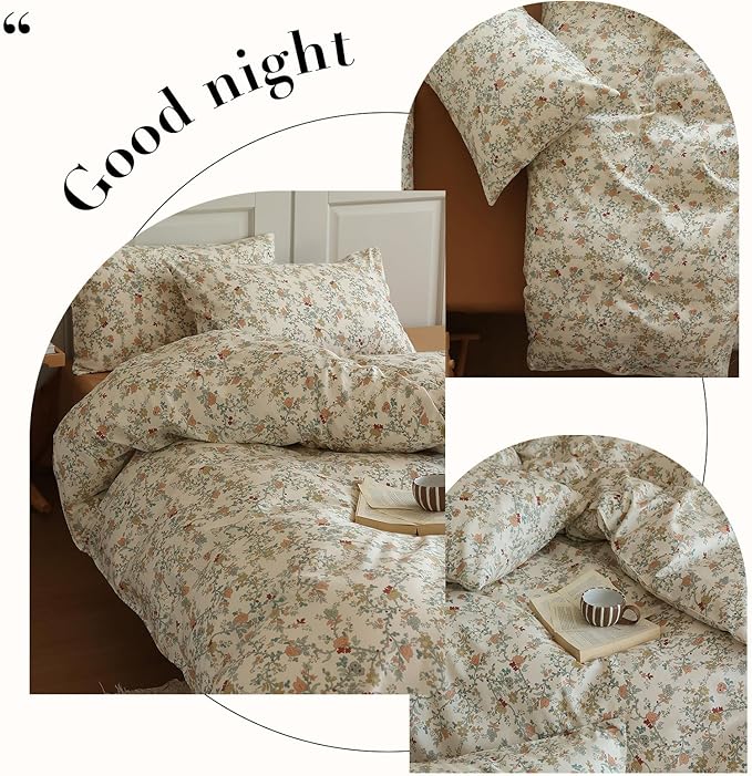 LifeTB Vintage Garden Floral Duvet Cover Queen 3 Pieces Soft Cotton Girls Cottagecore Bedding Set Botanical Flower Comforter Cover with Zipper Closure Floral Branches Vintage Country Bedding