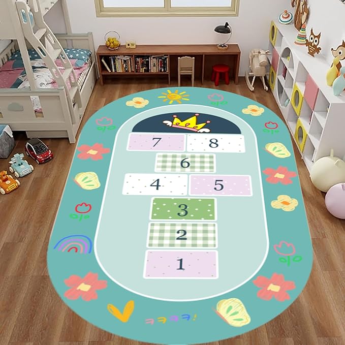 Kids Area Rug 4x6ft - Educational Numbers & Animals Carpet ，Non-Slip Washable for Playroom, Nursery, Baby & Toddler Bedroom