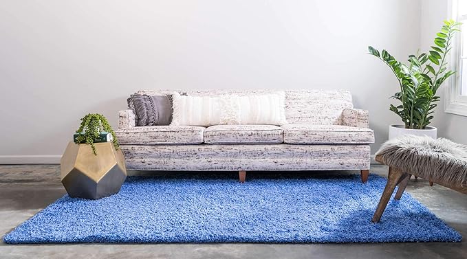 Unique Loom Solid Shag Collection Area Rug (5' 1" x 8' Rectangle, Periwinkle Blue)