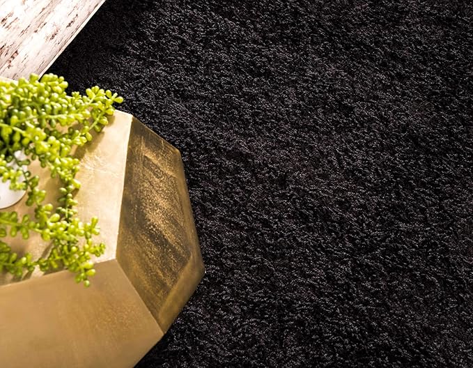 Unique Loom Solid Shag Collection Area Rug (4' 1" x 6' 1" Rectangle, Jet Black)