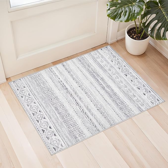 Area Rugs for Living Room Washable Living Room Rug Soft Neutral Indoor Floor Carpet Non-Slip Stain Resistant Modern Boho Rugs for Bedroom Dining Room Kids Room Nursery Office Home Dark Grey