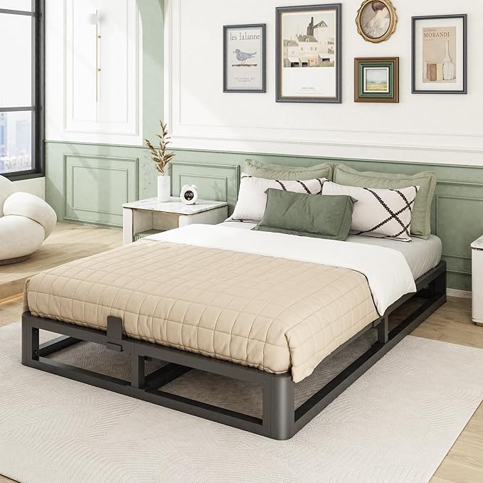 Upgrade Anti Bending and Round Corner Legs 6 inch Metal California King Bed Frame 3500 LBS Heavy Steel Slats Support Platform Bed Frames No Box Spring Needed Platform Noise Free Easy Assembly
