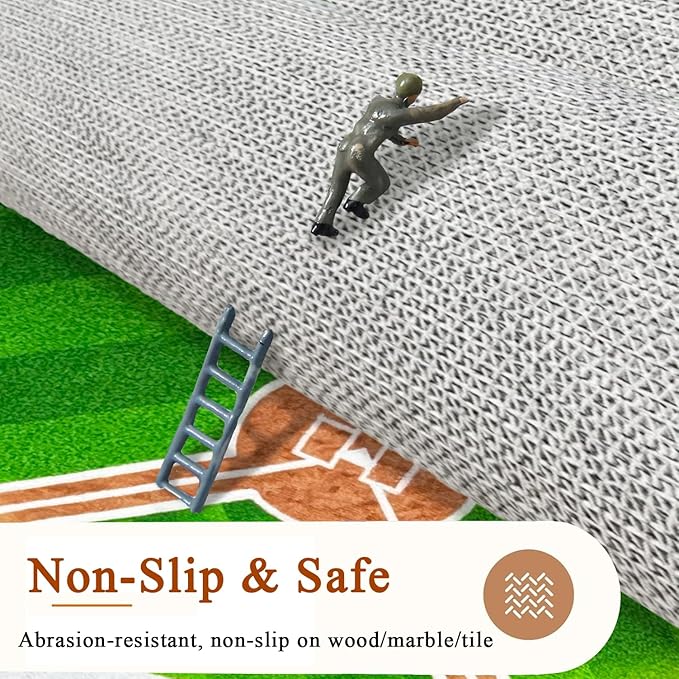 Washable Low Pile Baseball Rug 6x9- Sports Decor for Boys Room, Non-Slip Kids Bedroom Carpet, Durable Baseball Themed Floor Mat