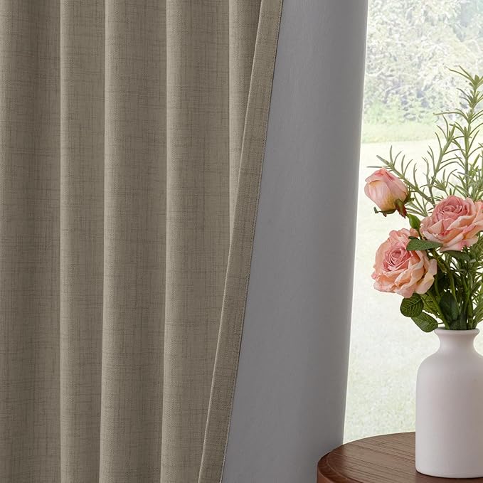 INOVADAY 100% Blackout Curtains for Bedroom, Black Out Curtains 90 Inch Long, Clip Rings Linen Blackout Drapes, Thermal Insulated Room Darkening for Living Room, 2 Panels - Fauxlinen,W50xL90