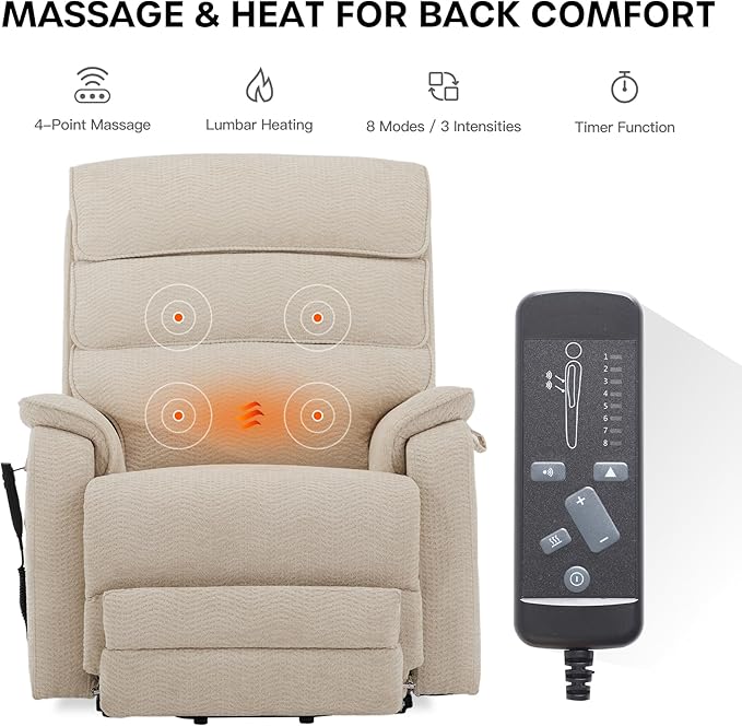 DYNOX 400 LBS Big Tall Man Large-Wide Power Dual Motor Lift Recliners Chairs for Elderly, Lay Flat Lift Chair with Infinite Positions, Heat & Massage, Extended Footrest (9298L,Chenille,Beige)