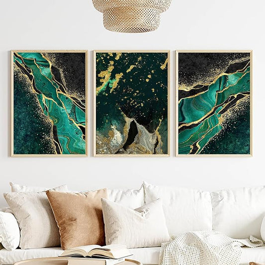 LUHDFYS Abstrct Green Marble Texture Poster Canvas Print Luxury Style Art Painting Nordic Decorative Picutre Modern Living Room Decor Unframed (12x16Inch Unframed)