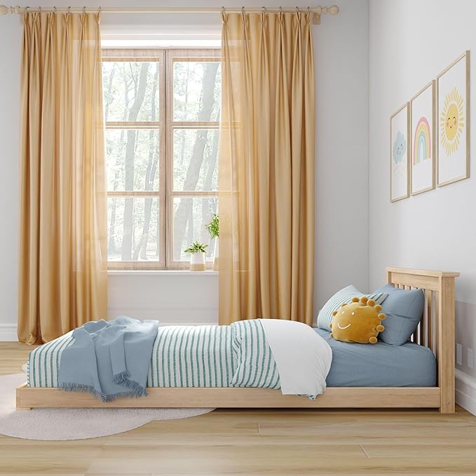 Max & Lily Classic Twin Floor Bed, 79.75 Inches, Solid Wood Low Bed Frame for Kids, Modern Floor Bed for Bedroom, Blonde