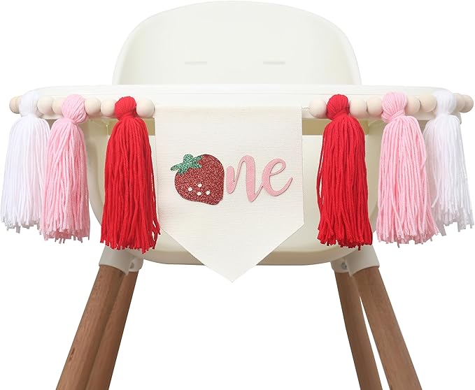 Strawberry 1st Birthday Decor - Sweet One Tassels Highchair Banner - Berry Tassels High Chair Banner For Kids Party - Baby Girl Berry Birthday Decoration - Strawberry High Chair Banner For Photo Booth Props