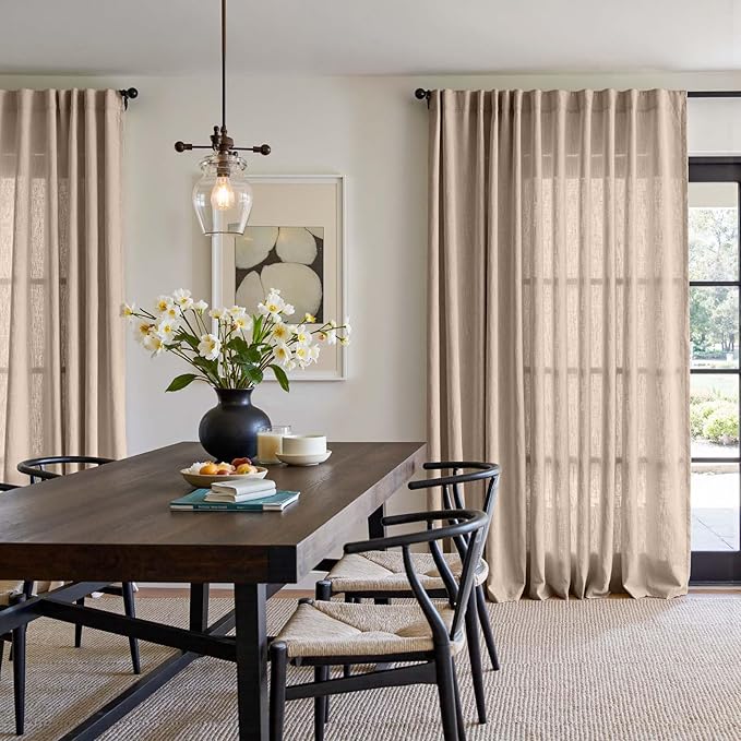 jinchan Taupe Linen Blend Curtain 84 inch Length 1 Panel for Sliding Door, Light Filtering 100 inch Extra Wide Living Room Drape with Rod Pocket Back Tab(100W x 84L, Taupe)