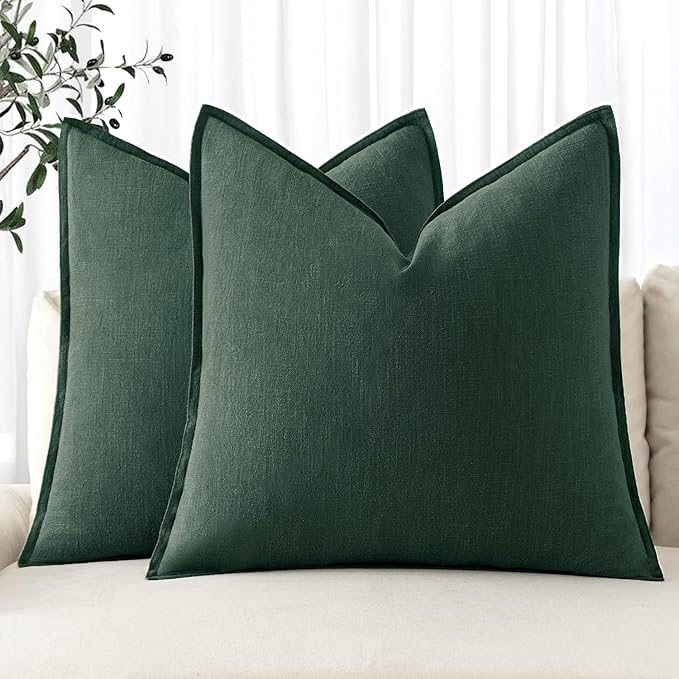 MIULEE Christmas Decorative Linen Pillow Covers 20x20 Inch Dark Green Boho Farmhouse Neutral Couch Throw Pillows for Bed Pack of 2 Accent Modern Pillowcase Sofa Livingroom Home Decor