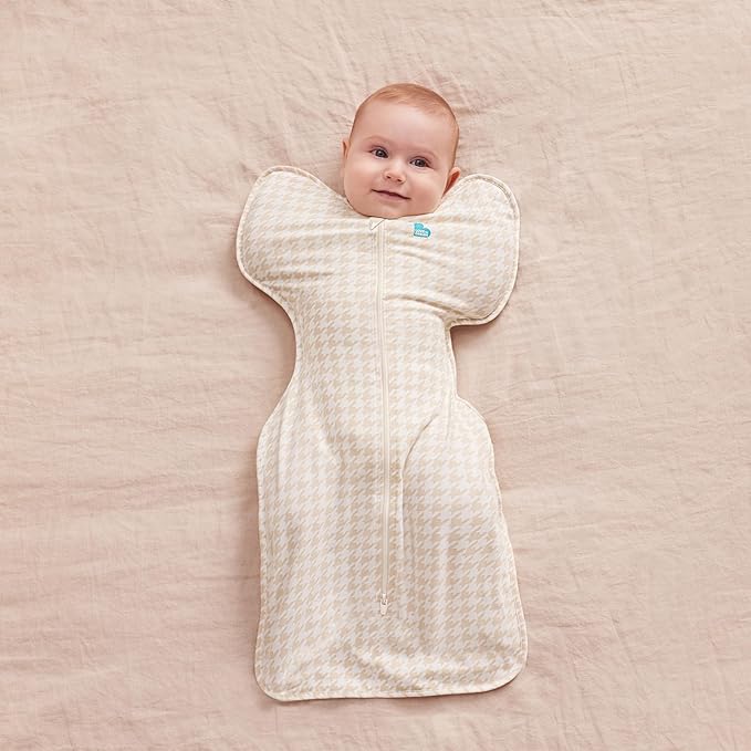 Love to Dream Swaddle UP, Baby Sleep Sack, Self-Soothing Swaddles for Newborns, Get Longer Sleep, Snug Fit Helps Calm Startle Reflex, Newborn Essentials for Baby, 1.0 TOG, 5-8.5 lbs, Tan Houndstooth