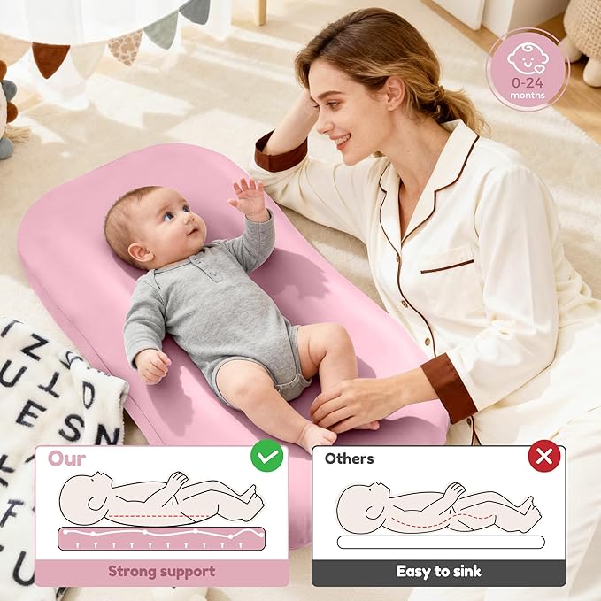 Baby Lounger & Snuggle Nest for Newborn 0-24 Months, Baby Nest Supervised Breathable Cotton for Newborn, Newborn Essentials Gifts, Breathable Portable Infant Lounnger for Travel and Home(Pink