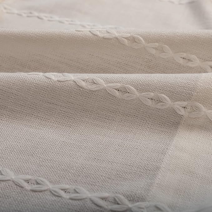 Deeprove White Boho Tassel Valance for Cafe Kitchen Decor, Bohemian Farmhouse Cream Cotton Linen Short Curtains French Country Window Treatments Tier Panel, W52 x L18, 1 Piece