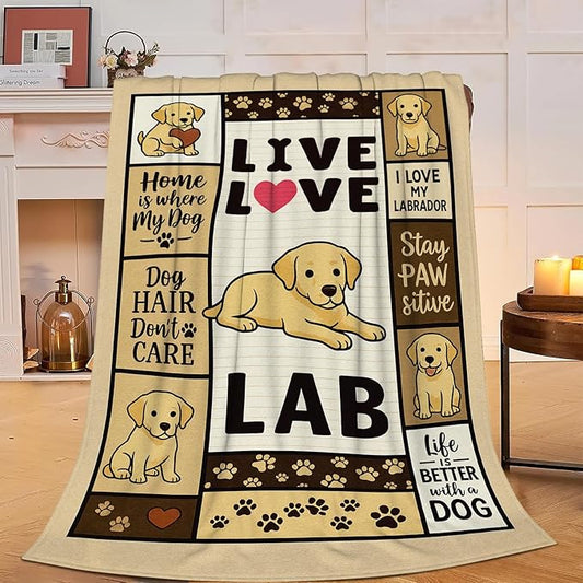 Labrador Retriever Blanket Cute Dog Throw Blanket Love Lab Puppy Soft Cozy Fleece Fuzzy Stuffed Plush Flannel Animal Gifts for Girls Women Boys Kids Adults 50"X60"