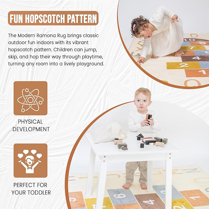 Kids Playroom Rug – Washable Hopscotch Alphabet & Numbers Carpet | Large 4.6' x 6.5' Non-Slip Toddler Play Mat | Educational ABC Area Rug for Classroom, Nursery & Neutral Home Décor