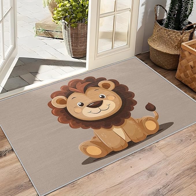 Lion Rug for Nursery - 3x4 Rug - Lion Rug - Cute Cartoon Safari Area Rug - Kids Baby Nursery Playroom Rugs - Kawaii Zoo Animal Carpet - Home Decor