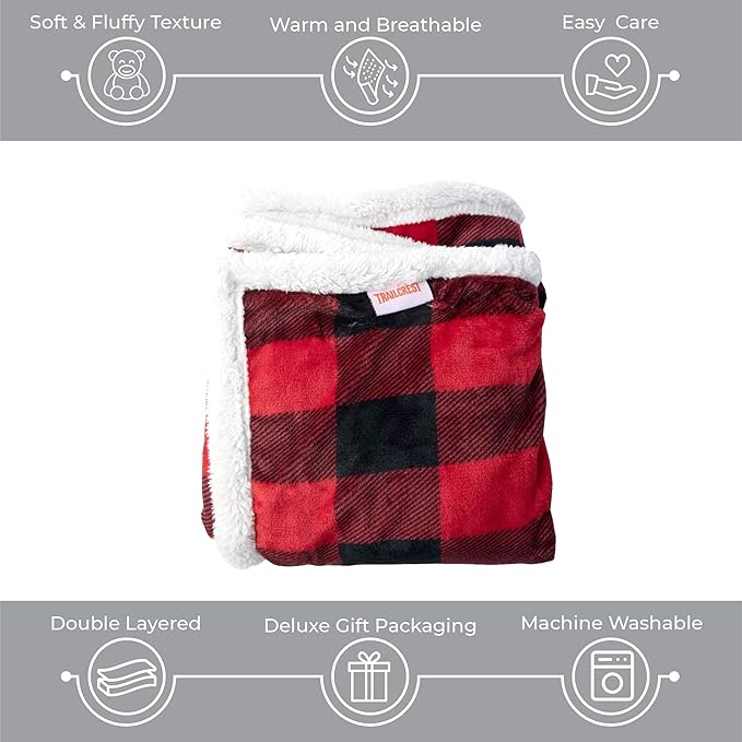 Ultra Soft Sherpa Fleece Plaid Baby Blanket | Cozy, Plush Throw Blanket for Kids | Reversible Plaid | Washable | Wide Size for Extra for Warmth & Comfort | Cute