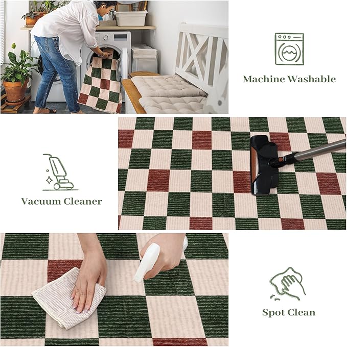 Machine Washable 5x7 Area Rugs for Living Room Christmas Clearance Checkered, Non Slip Low Pile Farmhouse Modern Neutral Playroom Boys Rugs for Bedroom, Carpet Rugs for Dining Room(Christmas,5'x7')