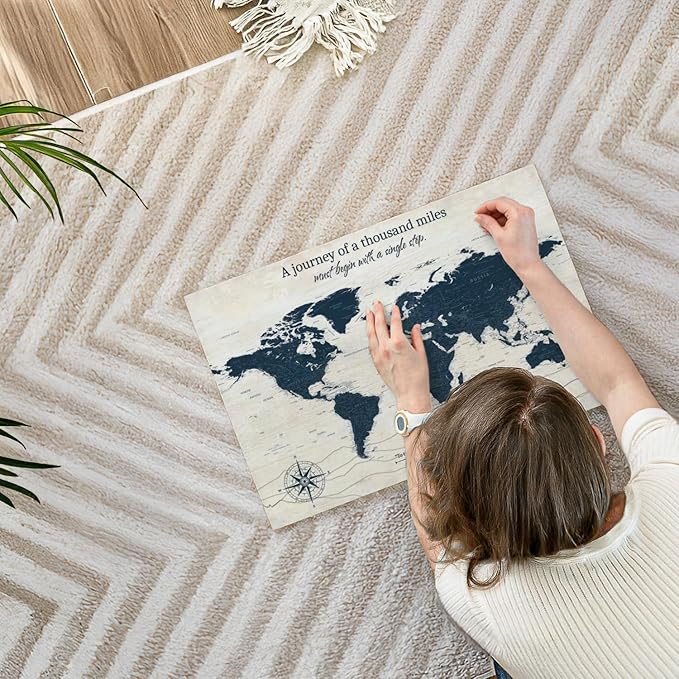 ElephantStock - A Journey I Push Pin World Map Wall Art - Horizontal Canvas Wall Art - Living Room Wall Decor - Digital Art Map Canvas Art - Blue And Beige Decor - 24" x 16"