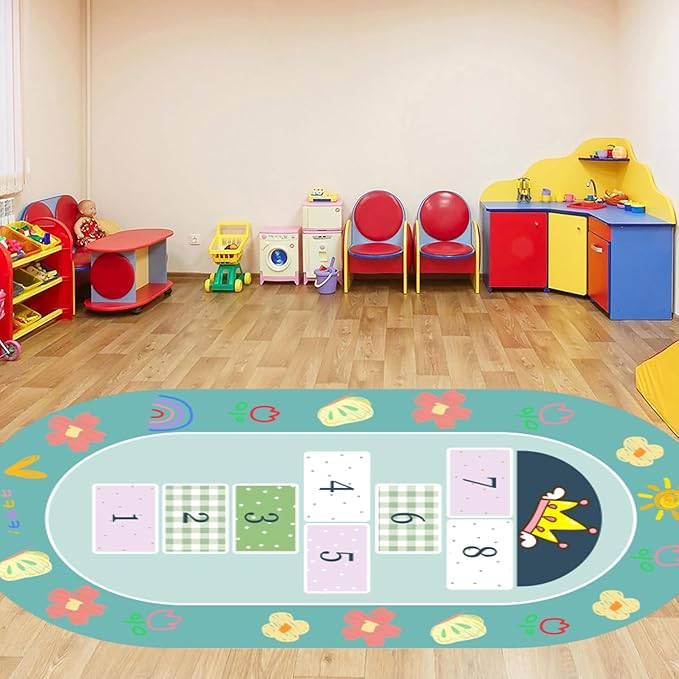 Kids Area Rug 4x6ft - Educational Numbers & Animals Carpet ，Non-Slip Washable for Playroom, Nursery, Baby & Toddler Bedroom