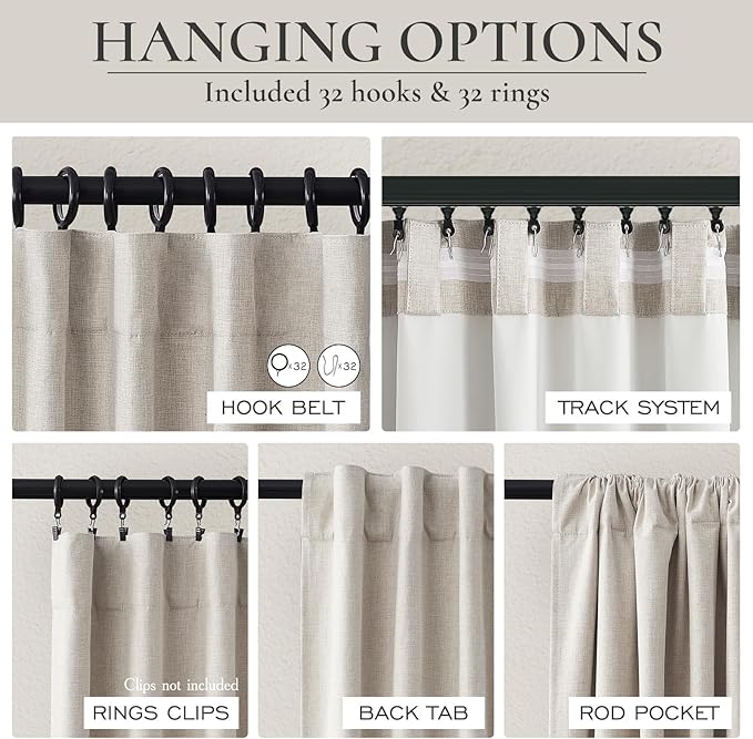 Long Curtains for Living Room Custom 104 Inch, Sun Blocking Cute Curtains Burg for Bedroom Aesthetic Thermal Blackout Drapes Fabric Thick Natural Ivory (W50"xL104" 2Panels) Back Tab Hooks Pleated