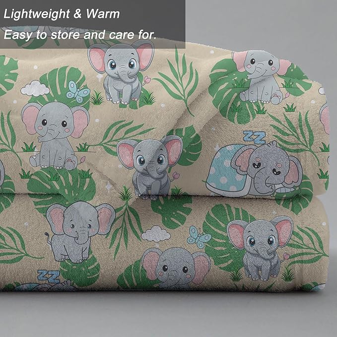 Ultra Soft Fleece Blanket- Lightweight & Warm Throw Blanket for Couch, Cozy Plush Sherpa Blanket for Adults Kids, Durable & Easy Care (Elephant, 60x80 in)