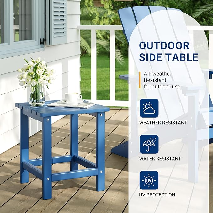 UDPATIO Small Side Table, 16x16x17.8 in, Blue, Adirondack Table, Indoor & Outdoor Use