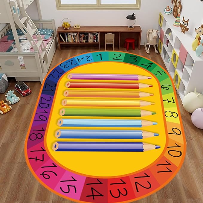 Numbers Learning Rug for Kids 6x9ft - Pencil-Shaped Educational Play Mat,Non-Slip Washable Carpet for Toddlers Preschoolers，Classroom, Home, Playroom