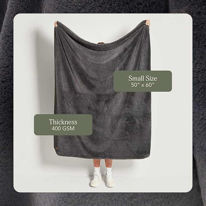 UnHide Lil’ Marsh - Faux Fur Blanket - Durable, Lightweight, Extra Soft Blanket - Machine Washable - Charcoal Charlie, Small (50” x 60”)