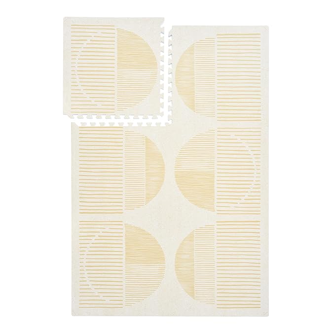 PopsyKosy Premium Baby Floor Play Mat - Extra Thick & Cushioned 1 inch Playroom Foam Mat, Non-Toxic Odorless - 6 Tiles - Spacious 6x4 ft. - Stylish & Large, Waterproof for Kids & Toddlers - Ecru Linen