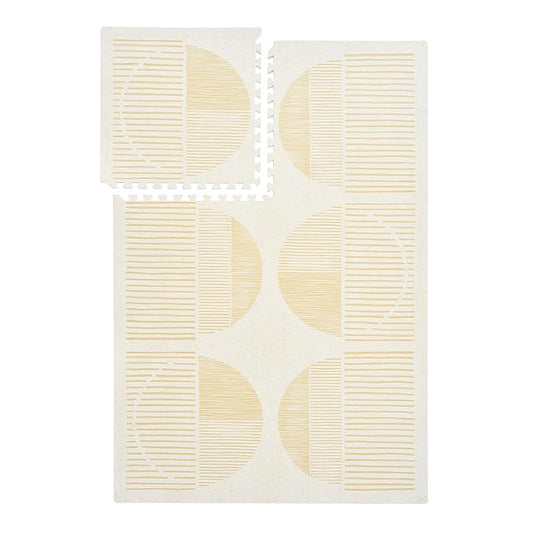 PopsyKosy Premium Baby Floor Play Mat - Extra Thick & Cushioned 1 inch Playroom Foam Mat, Non-Toxic Odorless - 6 Tiles - Spacious 6x4 ft. - Stylish & Large, Waterproof for Kids & Toddlers - Ecru Linen