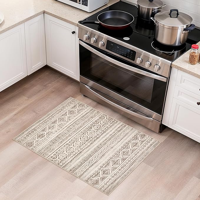 Area Rugs for Living Room Washable Living Room Rug Soft Neutral Indoor Floor Carpet Non-Slip Stain Resistant Modern Boho Rugs for Bedroom Dining Room Kids Room Nursery Office Home Dark Brown