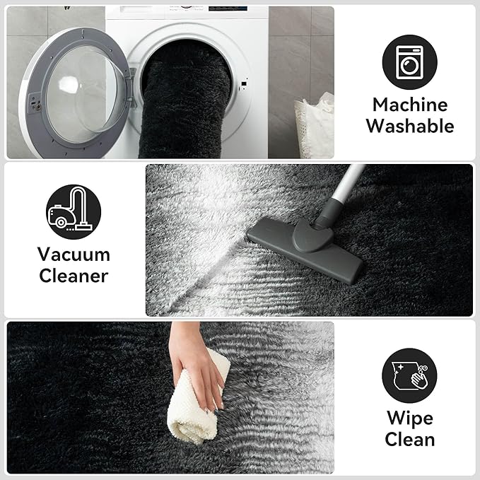 Meralax Area Rugs for Living Room Bedroom, Gradient Black 4x6 Feet Soft Fluffy Shaggy Bedside Rug, Machine Washable Indoor Floor Carpet for Kids Boys, Dorms, Nursery Rooms, Home Decor Aesthetic