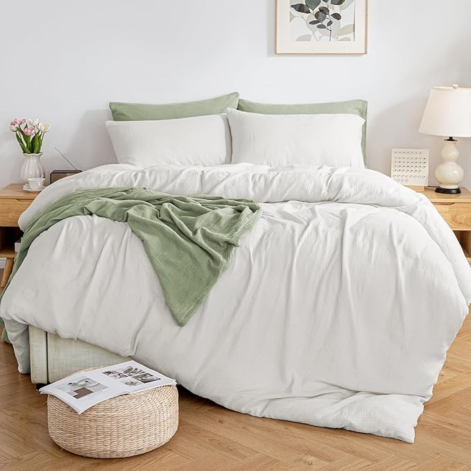 MILDLY Muslin Duvet Cover King - 100% Washed Cotton Linen Like Gauze Comforter Cover 3 Pieces Breathable & Lightweight for All Season