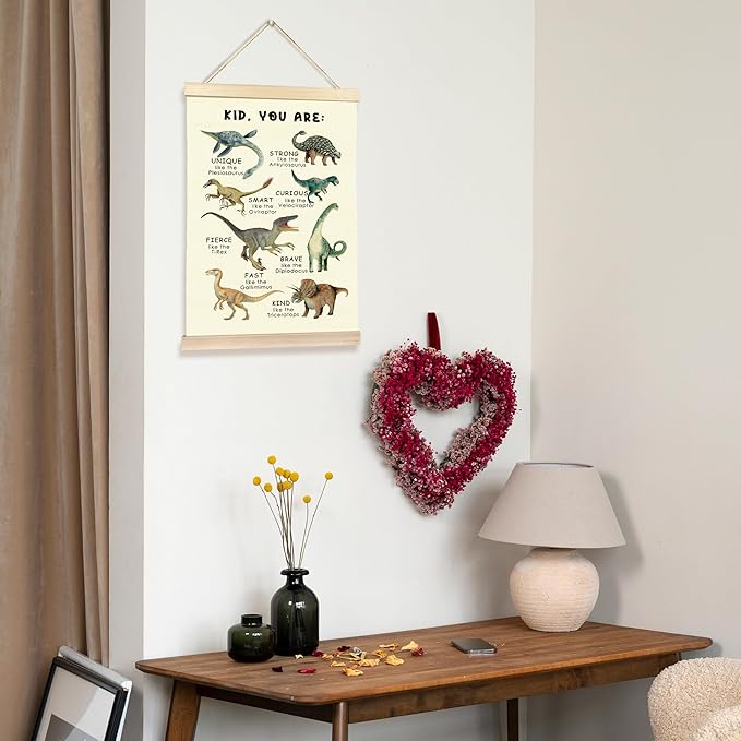 Hiuwevt Dinosaur Nursery Poster Hanger Frame, Dinosaur Room Decor for Boys, Inspirational Educational Dinosaurs Wall Art Decor for Classroom Kids Boys Room Home, 12x16 Inch