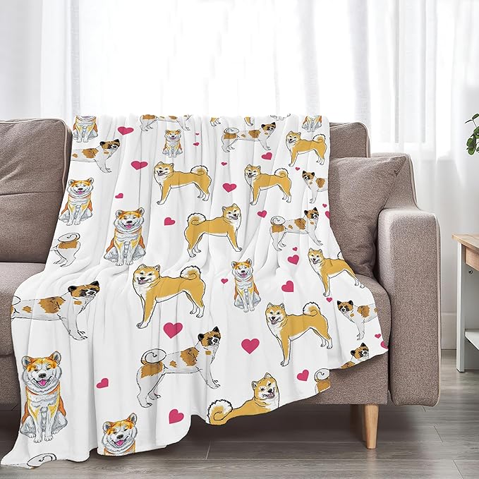 Akita Dog Gifts and Decor - Cute Dog Throw Blanket for Girls, Women, Kids, Adults - Soft, Warm, Cozy Fleece Blanket for Couch, Sofa, Bed - 80"x60"