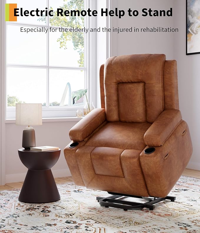 GarveeHome Power Recliner Chair - Heat and Massage, Adjustable Electric Recliner Ergonomic PU Leather Single Sofa, Tall Back, Padded Seat, Lazy Chair for Living Room
