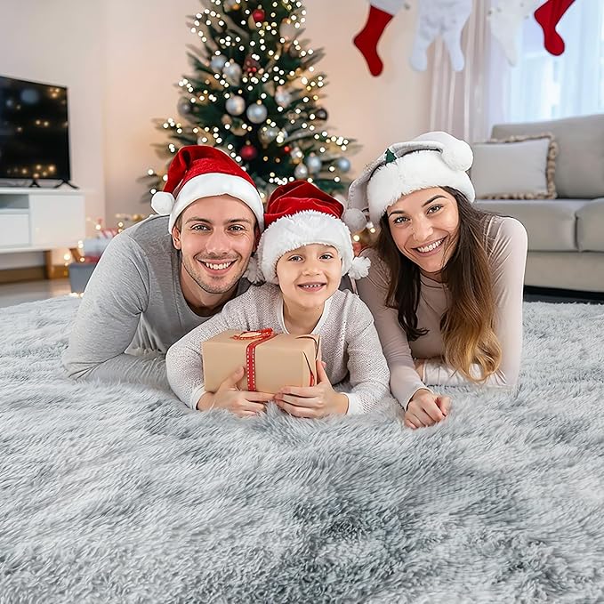 3x5 Fluffy Shag Light Grey Rug for Bedroom, Soft Fuzzy Plush Washable Non Slip Carpet, Comfy Shaggy Furry Small Area Rug for Living Room, Kids Baby Boys Girls Nursery Dorm, Tie-Dye Gray