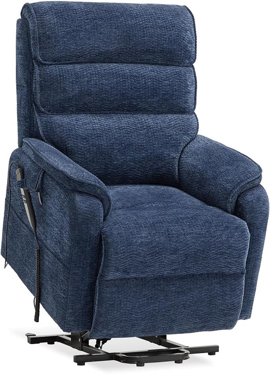 DYNOX 350 LBS Power Lift Recliner Chair for Elderly, Medium Size Dual Motor Lay Flat Infinite Positions Recliner with Heat & Massage(9188,Chenille,Dark Blue)