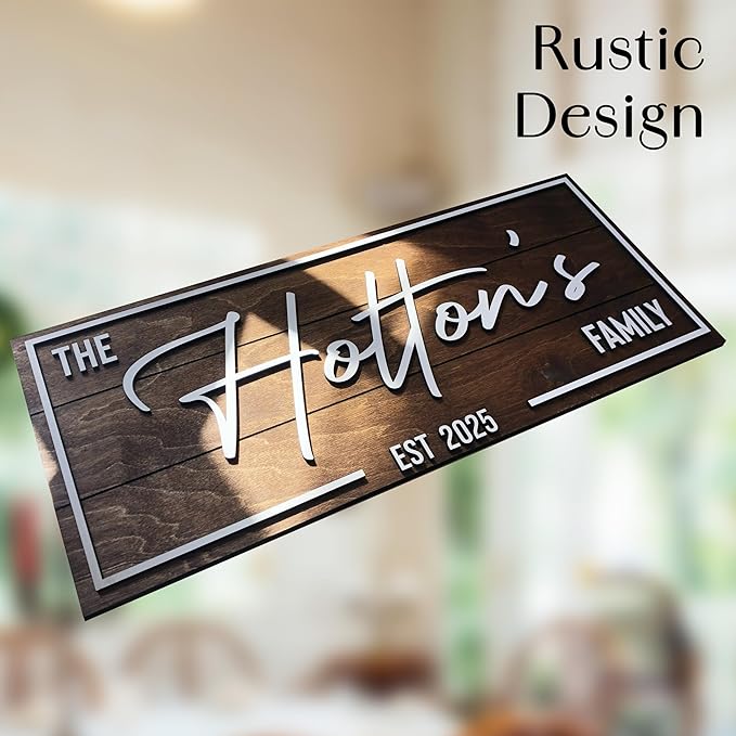 Personalized Custom Wood Name Sign for Home, Office, Nursery, Wedding, Baby Shower (Art Deco, Walnut, Large)