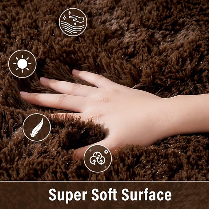 Merelax Soft Modern Indoor Large Shaggy Rug for Livingroom Bedroom Dorm Kids Room Home Decor, Non-Slip Plush Fluffy Furry Fur Area Rugs Comfy Nursery Accent Floor Carpet 9x12 Feet, Brown