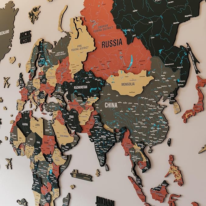 Colorfull Worlds 3D Wooden World Map Wall Art - Premium Multicolored World Travel Map for Wall Decor with Push Pins- Ideal Housewarming Gift & Travel Tracker (XXLarge, Sage)
