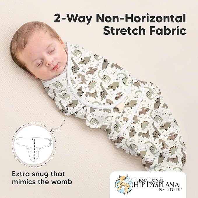 KeaBabies 3-Pack Organic Baby Swaddle Sleep Sacks - Swaddles for Newborns, Infant 0-3 Months, Baby Girls, Boys, Soft & Snug Newborn Sleep Sack, Nursery Swaddling Blankets (Dino Ridge)