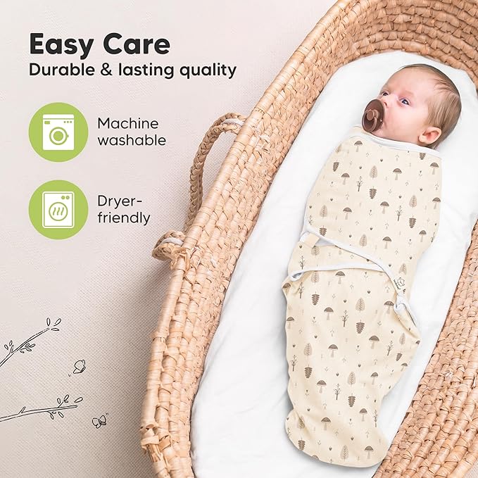 KeaBabies 3-Pack Organic Baby Swaddle Sleep Sacks - Swaddles for Newborns, Infant 0-3 Months, Baby Girls, Boys, Soft & Snug Newborn Sleep Sack, Nursery Swaddling Blankets (Dino Ridge)