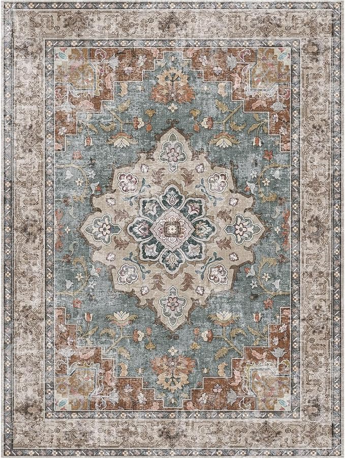 Machine Washable Rugs Nursery Rug 6x9 Cute Girl Non Slip Low Pile Water Repellent Soft Print Pattern for Bedroom Indoor Decor Kids Playroom Browngreen