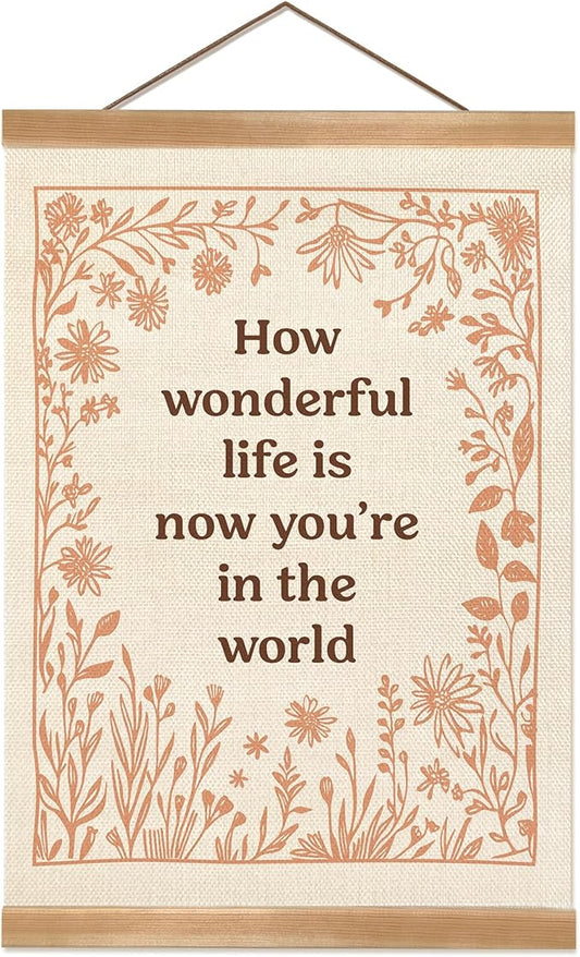 ZTGDA How Wonderful Life is Now Wall Art Decor, Boho Wall Poster,Boho Canvas Hanging Banner Wall Decor for Nursery Playroom Kids Room Home, Office12x16inch