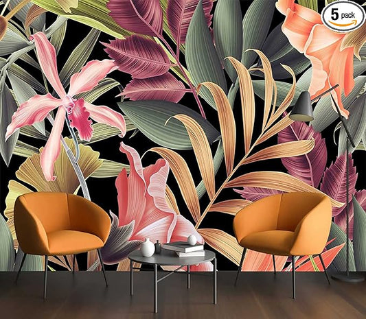 Banana Leaf Large Wallpaper Tropical Flower Wall Mural for Living Room Bedroom Dining Room(Not Self-Adhesive)