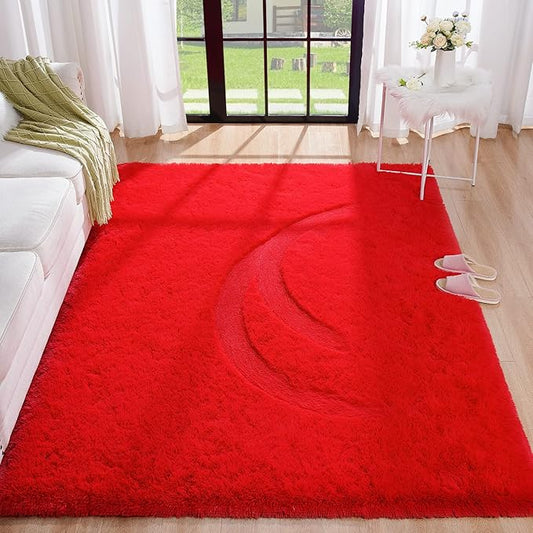BENRON Fluffy Red Rugs for Living Room Bedroom 4x6, Soft Plush Fuzzy Shaggy Rugs for Kids Girls Boys Room Decor, Washable Indoor Floor Carpets