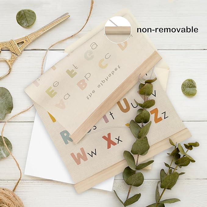HRQKO Boho Alphabet Numbers Poster Hanger Frame Set of 2, Classroom Wall Decor, Abc Poster Wall Art with Wooden Frames, Alphabet Banner Wall Hanging Decor for Toddler Playroom Nursery, 16x24 inch